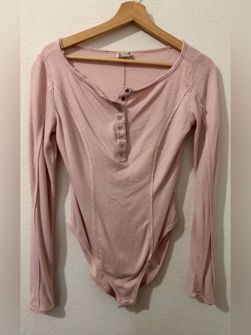 Intimately Free People Soft Ribbed Henley Long-Sleeve Bodysuit - Pink - Small